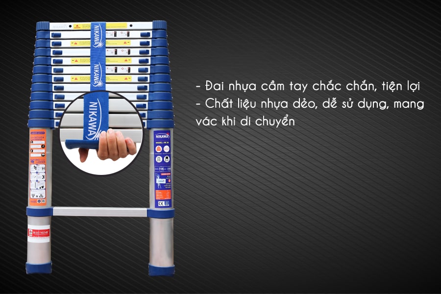 Đai nhựa cầm tay thang nhôm rút đơn Nikawa NK-44 chắc chắn, tiện lợi