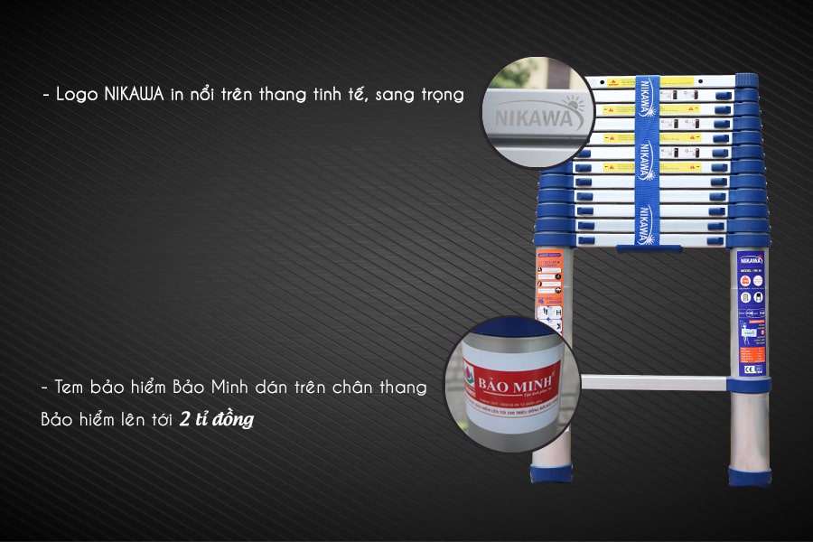 Thang nhôm rút Nikawa NK-44 có bảo hiểm trách nhiệm Bảo Minh 2 tỷ